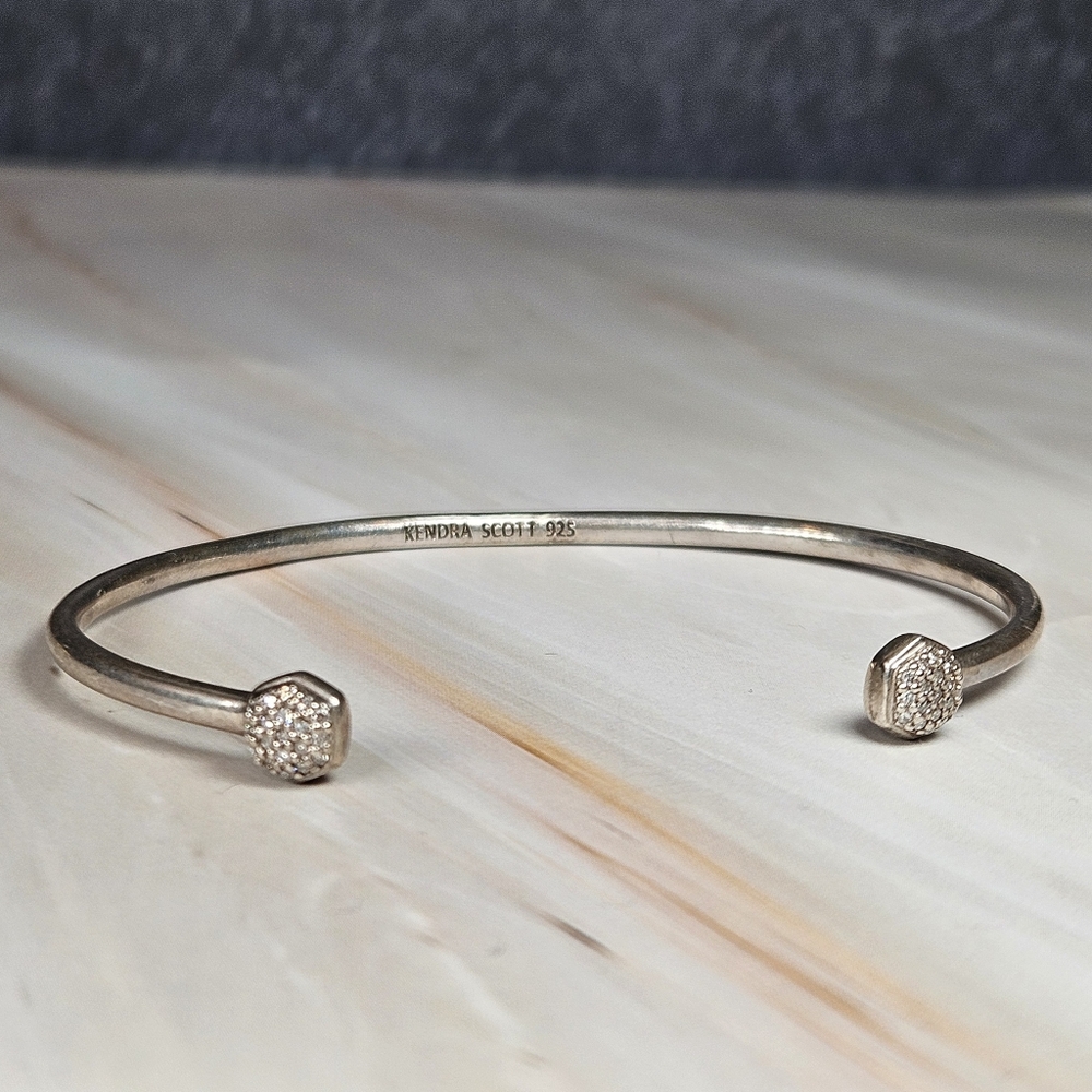 Kendra Scott Davie Sterling Silver Double Diamond Cuff Bracelet White Diamond - Picture 4 of 9